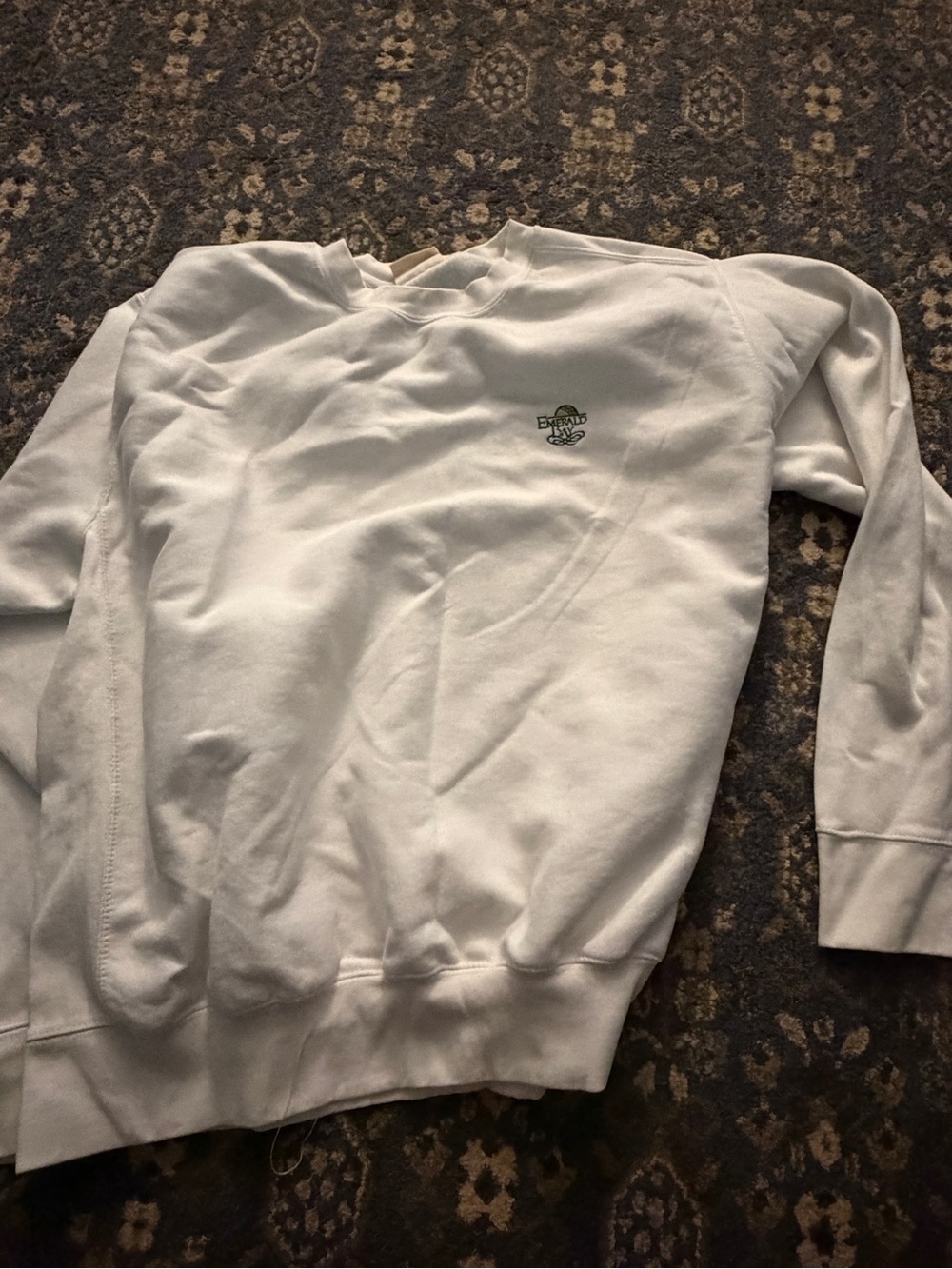 Men's White Crewneck Sweatshirt with Small Green Chest Logo